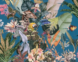 AS Creation Dream Flowery 38176-4 kék afrika motívumos tapéta dzsungel zebra papagáj halak (38176-4)