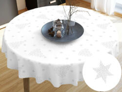 Goldea față de masă teflonată - model de crăciun - brazi și steluțe argintii pe alb - rotundă Ø 100 cm