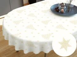 Goldea față de masă teflonată - model de crăciun - brazi și steluțe aurii pe crem - ovală 140 x 200 cm Fata de masa