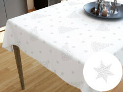 Goldea față de masă teflonată - brazi și steluțe argintii pe alb 120 x 140 cm Fata de masa