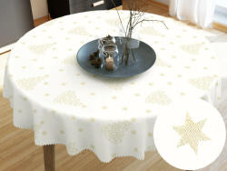Goldea față de masă teflonată - model de crăciun - brazi și steluțe aurii pe crem - rotundă Ø 130 cm Fata de masa