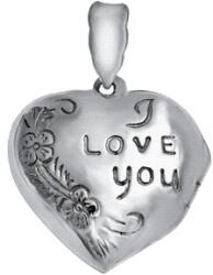 BeSpecial Pandant argint 925 rodiat inimioara, se deschide, gravat cu I Love you si doua floricicele - Be in Love, Be Special (PSX0635)