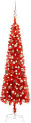 vidaXL Set pom de Crăciun subțire cu LED-uri și globuri, roșu, 180 cm (3078082)