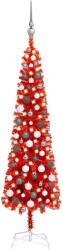 vidaXL Set pom de Crăciun subțire cu LED-uri și globuri, roșu, 150 cm (3078122)
