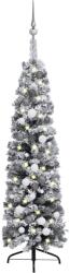 vidaXL Brad Crăciun artificial subțire LED&globuri&zăpadă verde 120 cm (3077903)