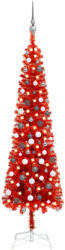 vidaXL Set brad de Crăciun subțire cu LED-uri&globuri, roșu, 210 cm (3078124)