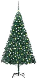 vidaXL Set pom Crăciun artificial cu LED&globuri, verde, 210 cm PVC (3077709) - vidaxl