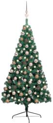 vidaXL Brad Crăciun artificial jumătate LED-uri&globuri verde 120 cm (3077563) - vidaxl