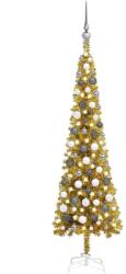 vidaXL Set brad de Crăciun subțire cu LED-uri&globuri, auriu, 120 cm (3078126)
