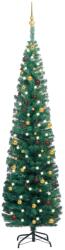 vidaXL Brad Crăciun artificial subțire LED-uri&globuri, verde, 210 cm (3077805)