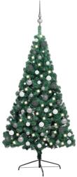 vidaXL Jumătate brad Crăciun artificial cu LEDuri&globuri, verde 240 cm (3077653)