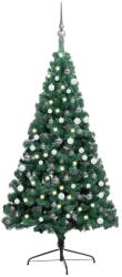 vidaXL Brad de Crăciun artificial jumătate LED & globuri verde 180 cm (3077651) - vidaxl