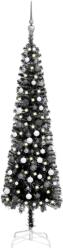 vidaXL Set pom de Crăciun subțire cu LED-uri și globuri negre 210 cm (3078114)