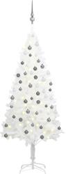 vidaXL Set brad de Crăciun artificial cu LED-uri/globuri, alb, 150 cm (3077719) - vidaxl