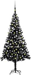 vidaXL Set brad Crăciun artificial cu LED-uri&globuri negru 240 cm PVC (3077678) - vidaxl