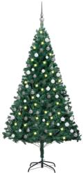 vidaXL Set brad de Crăciun artificial LED-uri/globuri verde 180 cm PVC (3077708) - vidaxl