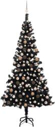 vidaXL Set pom Crăciun artificial LED-uri&globuri, negru 240 cm PVC (3077592) - vidaxl