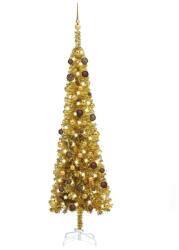 vidaXL Set pom de Crăciun subțire cu LED-uri și globuri, auriu, 210 cm (3078047)
