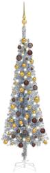 vidaXL Brad de Crăciun subțire cu LED-uri și globuri, argintiu, 150 cm (3078050)