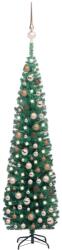 vidaXL Brad Crăciun artificial subțire LED-uri&globuri, verde, 240 cm (3077854)