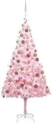 vidaXL Set pom Crăciun artificial LED-uri&globuri, roz, 240 cm, PVC (3077587) - vidaxl