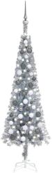 vidaXL Brad de Crăciun subțire cu LED-uri și globuri argintiu 120 cm (3078131)