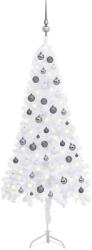 vidaXL Set pom Crăciun artificial colț, LED&globuri alb 150 cm, PVC (3077968)