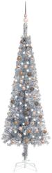 vidaXL Brad de Crăciun subțire cu LED-uri și globuri, argintiu, 210 cm (3078093)