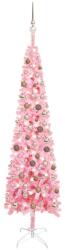 vidaXL Set pom de Crăciun subțire cu LED-uri și globuri, roz, 210 cm (3078068)