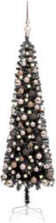 vidaXL Set brad de Crăciun subțire cu LED-uri și globuri negru 120 cm (3078070)