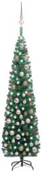 vidaXL Set pom Crăciun artificial subțire LED-uri&globuri verde 180 cm (3077852)