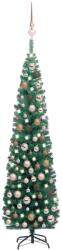 vidaXL Set pom Crăciun artificial subțire LED-uri&globuri verde 180 cm (3077852)