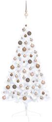 vidaXL Set jumătate brad Crăciun artificial LEDuri&globuri, alb 120 cm (3077568) - vidaxl