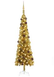 vidaXL Set brad de Crăciun subțire cu LED-uri și globuri, auriu, 180cm (3078046)