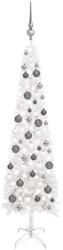 vidaXL Set pom de Crăciun subțire cu LED-uri și globuri, alb, 120 cm (3078101)