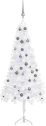 vidaXL Set pom Crăciun artificial colț, LED&globuri alb 180 cm, PVC (3077969)