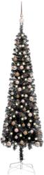 vidaXL Set pom de Crăciun subțire cu LED-uri și globuri, negru, 210 cm (3078073)