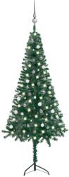 vidaXL Set pom Crăciun artificial colț, LED&globuri verde 240 cm, PVC (3077966)