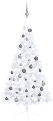 vidaXL Brad Crăciun artificial jumătate set LED & globuri alb 150 cm (3077655) - vidaxl