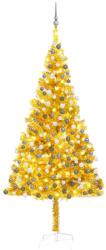 vidaXL Set brad de Crăciun artificial cu LED&globuri auriu 210 cm, PET (3077692)