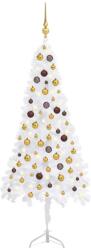 vidaXL Set brad Crăciun artificial de colț LED&globuri alb 150 cm PVC (3077948)
