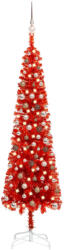 vidaXL Set brad de Crăciun subțire cu LED-uri&globuri, roșu, 210 cm (3078083)