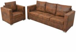 vidaXL Set canapea, 2 piese, imitație piele întoarsă (274884) Canapea