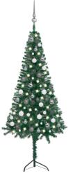 vidaXL Set brad Crăciun artificial cu LED-uri&globuri verde 150cm PVC (3077963)