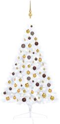 vidaXL Set jumătate brad Crăciun artificial LED&globuri, alb, 120 cm (3077482)