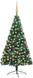 vidaXL Set jumătate brad Crăciun artificial LED&globuri, verde, 210 cm (3077480)