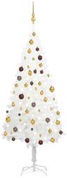 vidaXL Set brad de Crăciun artificial cu LED-uri/globuri, alb, 180 cm (3077548) - vidaxl