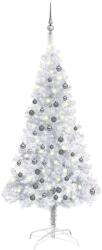 vidaXL Pom de Crăciun artificial cu LED/globuri, argintiu 120 cm PET (3077694)