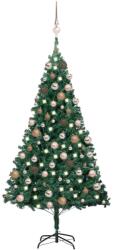 vidaXL Set brad de Crăciun artificial LED-uri/globuri verde 180 cm PVC (3077622) - vidaxl