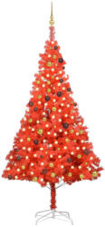 vidaXL Set pom Crăciun artificial LED-uri&globuri roșu 240 cm PVC (3077516)